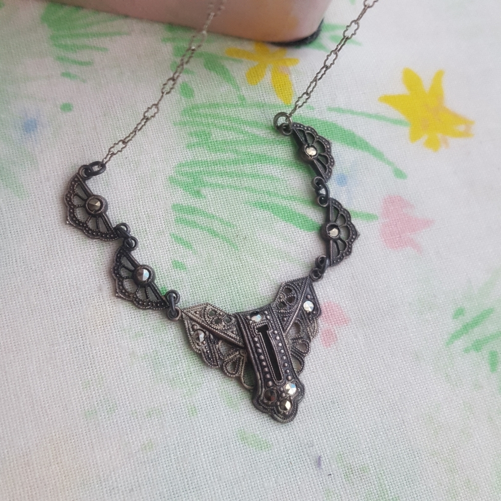 Antique Germany Sterling Silver Marcasite Necklace - Picture 14 of 16